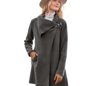 Garnet Hill Asymmetric 100% Wool Wrap Coat 14 Petite Quiet Luxury Minimalist